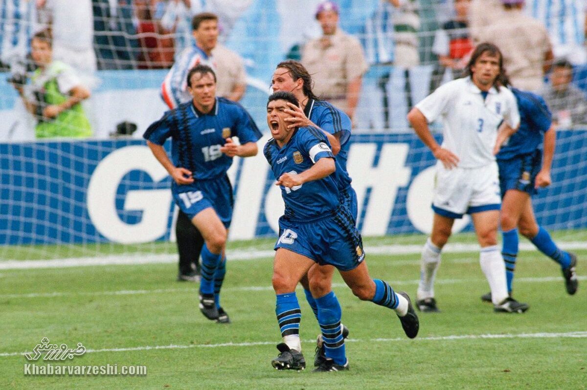 دیگو مارادونا (آخرین گل ملی با پیراهن آرژانتین مقابل یونان در جام‌جهانی 1994)