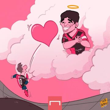 کارتون| هدیه مسی به روح مارادونا