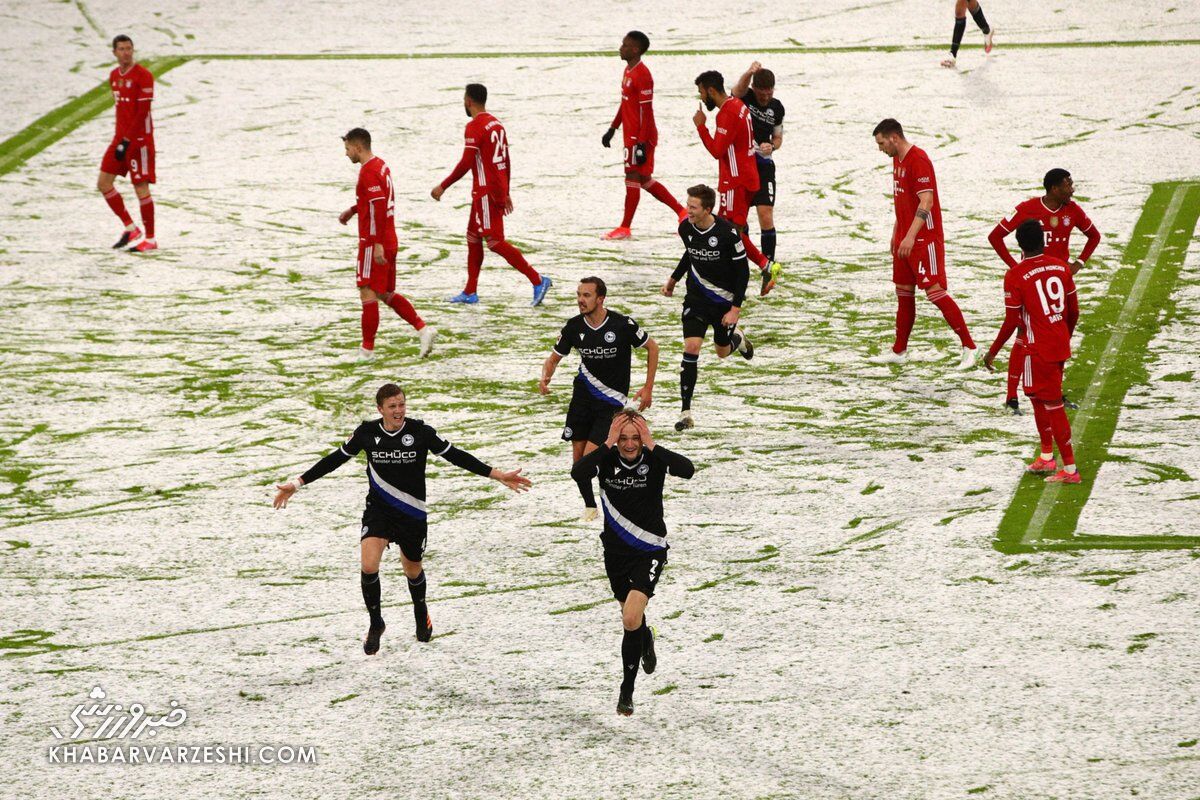 تساوی بایرن مونیخ و آرمینیا بیلفلد زیر بارش شدید برف