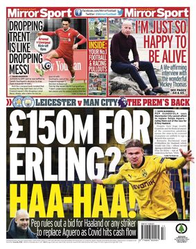 روزنامه میرر| ۱۵۰ میلیون پوند برای ارلینگ هالند؟ هاها!