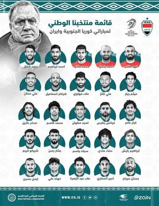 رونمایی از لیست تیم ملی عراق برای بازی با ایران/ یک پرسپولیسی و یک استقلالی در تیم ادوکات