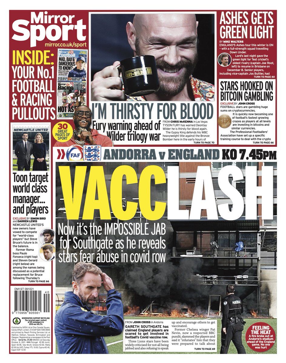 روزنامه میرر| ضربه واکسن
