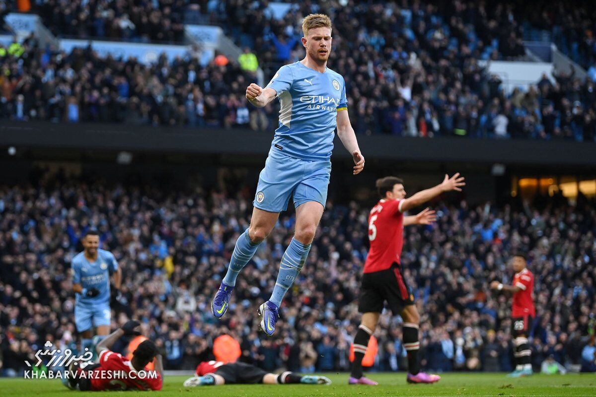 شادی گل کوین دبروینه؛ منچسترسیتی - منچستریونایتد