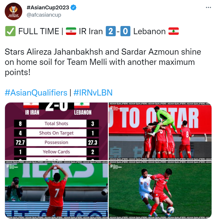 عکس| واکنش AFC به برد شیرین ایران مقابل لبنان 