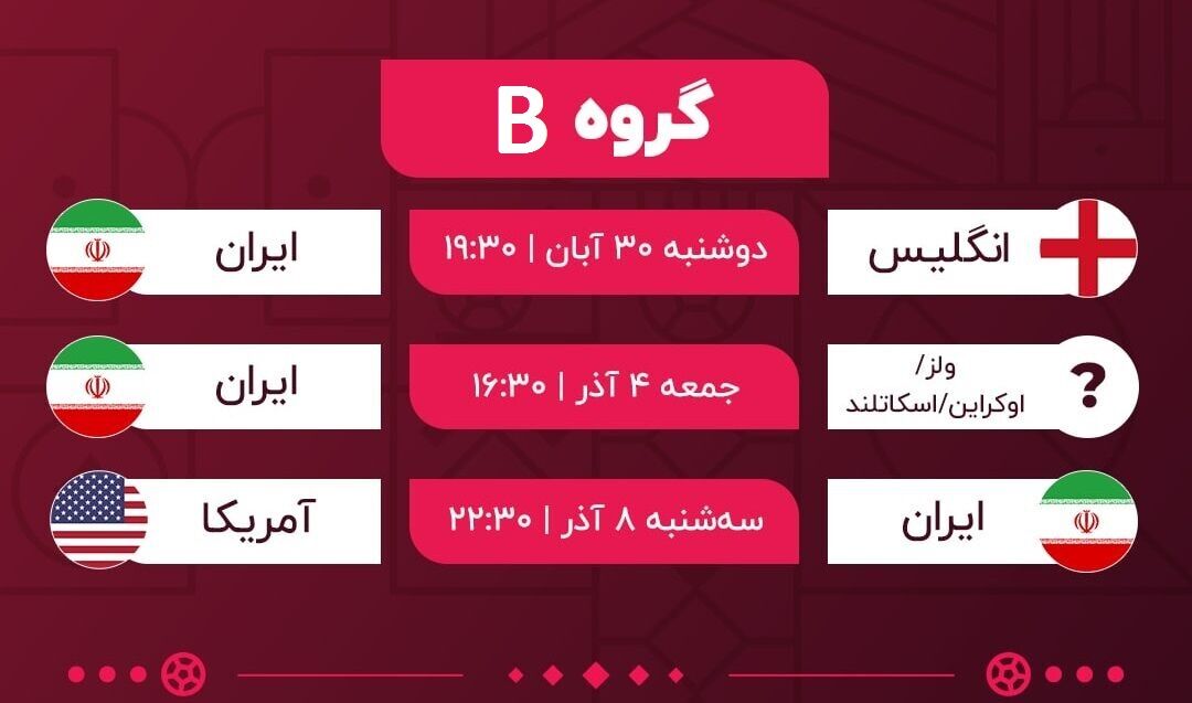 برنامه بازی های تیم ملی فوتبال ایران در جام جهانی ۲۰۲۲ قطر 