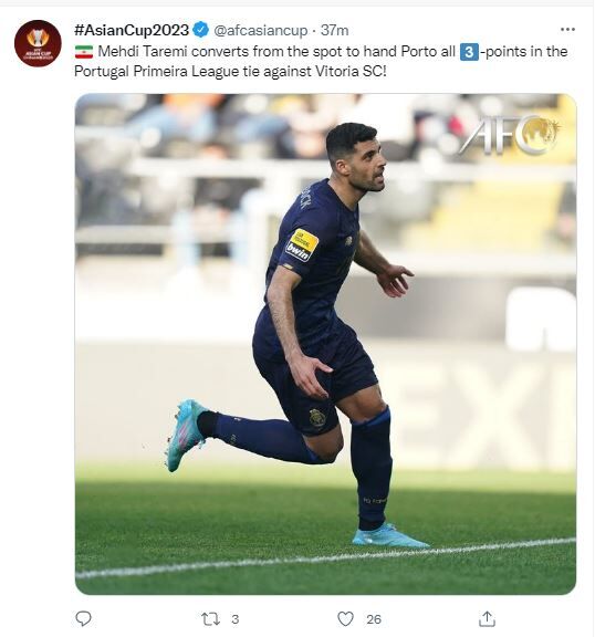 عکس| تمجید AFC از طارمی بعد از درخشش برای پورتو
