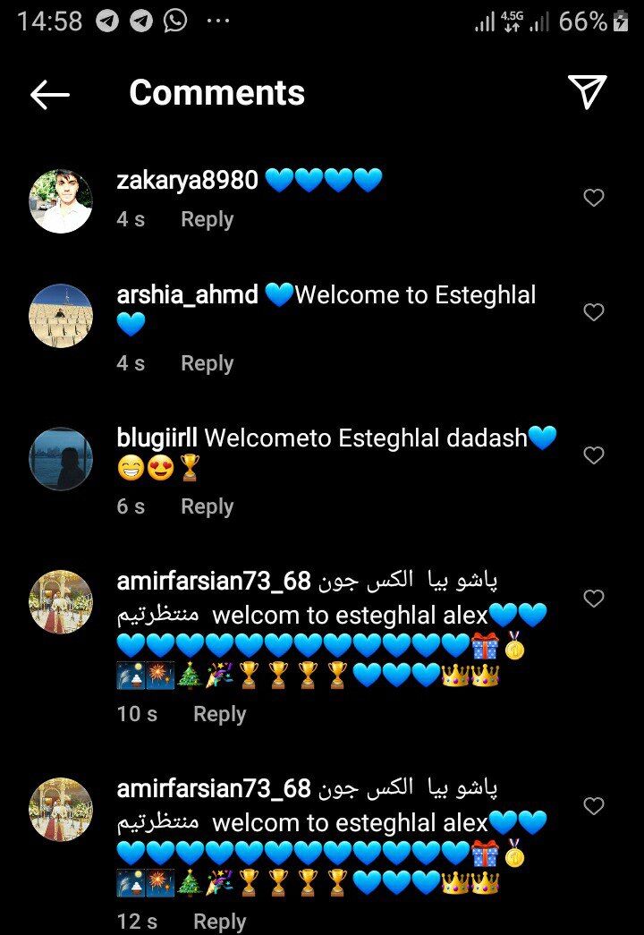 عکس| استقبال عجیب استقلالی ها در صفحه اینستاگرام الکساندر نوری