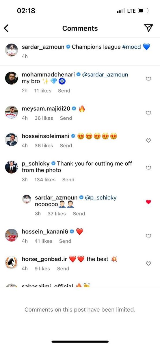 عکس| شوخی ستاره معروف با سردار/ پست اینستاگرامی آزمون دردسرساز شد