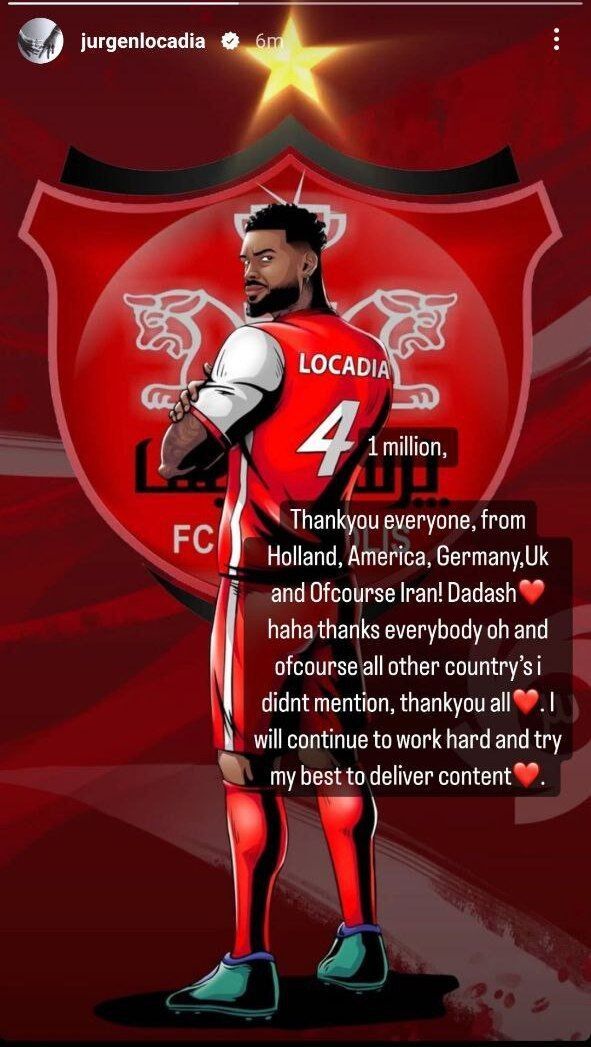 عکس| مهاجم محبوب سرخ ها سرانجام در اینستاگرام یک میلیونی شد/ ممنون از آمریکایی ها؛ هلندی ها و اوکراینی ها/ مرسی از همه داداشی ها!