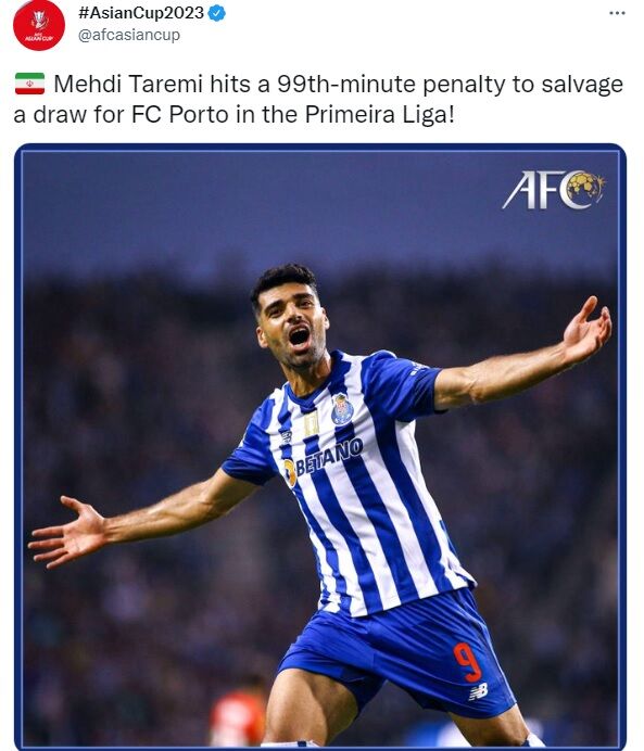 عکس| واکنش AFC به نجات پورتو توسط طارمی