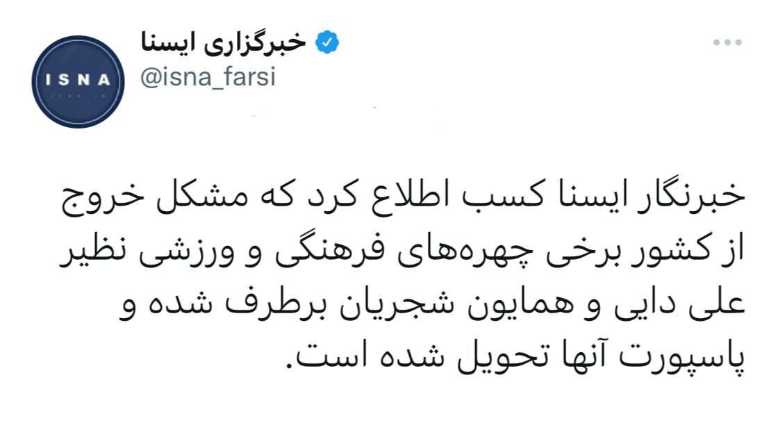 آخرین خبر درباره وضعیت توقیف پاسپورت علی دایی و همایون شجریان