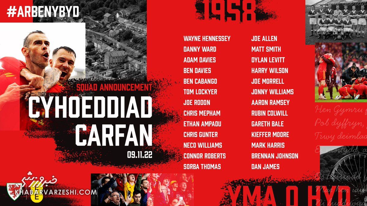 لیست تیم ملی ولز اعلام شد/ گرت بیل و رفقا آماده نبرد با ایران