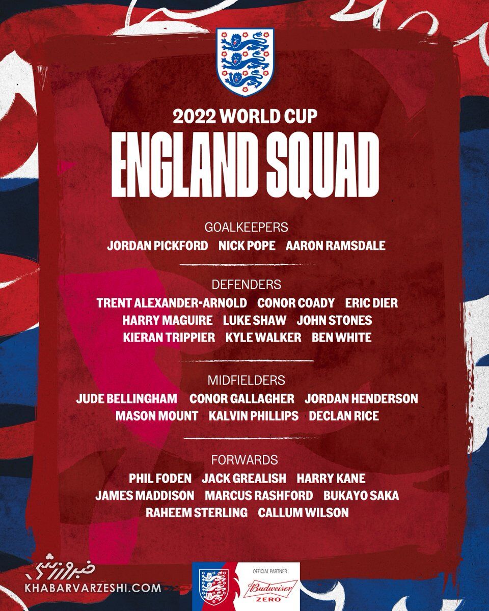 فوری| اعلام لیست انگلیس برای جام‌جهانی 2022/ 2 ستاره مصدوم و بازیکن شرط‌بند خط خوردند