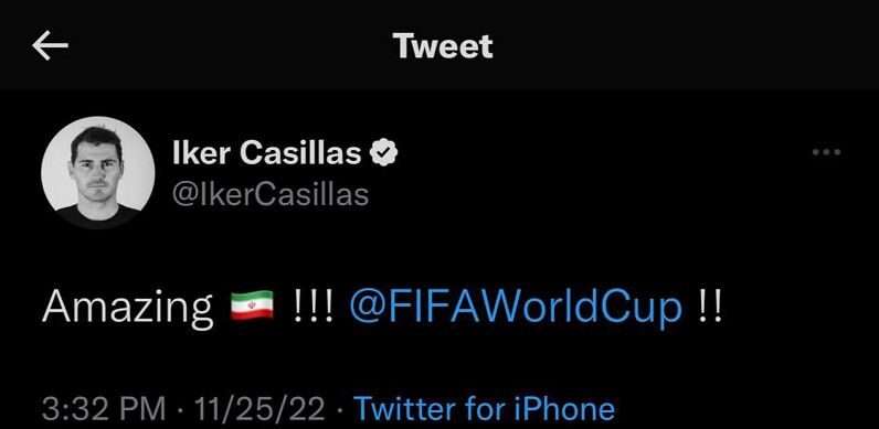 عکس| واکنش خاص اسطوره فوتبال اسپانیا به پیروزی ایران در جام جهانی