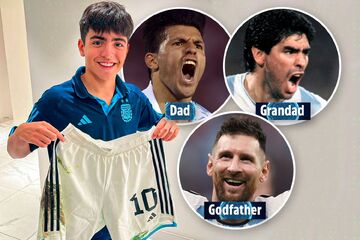 عکس| خوش‌بخت‌ترین پسر دنیای فوتبال/ پدربزرگ: مارادونا، پدرخوانده: مسی، پدر:.../ کادوی ویژه؟ شورت مسی!