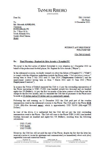 عکس| ستاره استقلال در آستانه فسخ قرارداد/ نامه مهم بازیکن برزیلی به باشگاه/ فقط دلار میخواهم و دیگر هیچ!