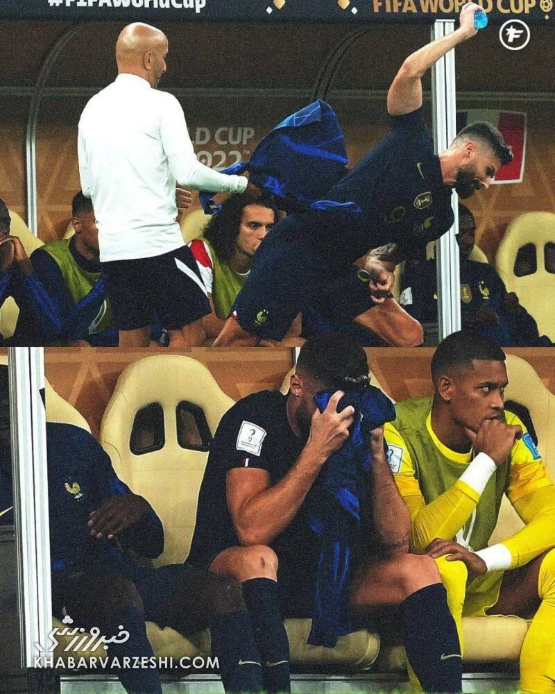 عکس| عصبانیت شدید ژیرو پس از تعویض زود هنگام/ نیمکت خروسها به آشوب کشیده شد