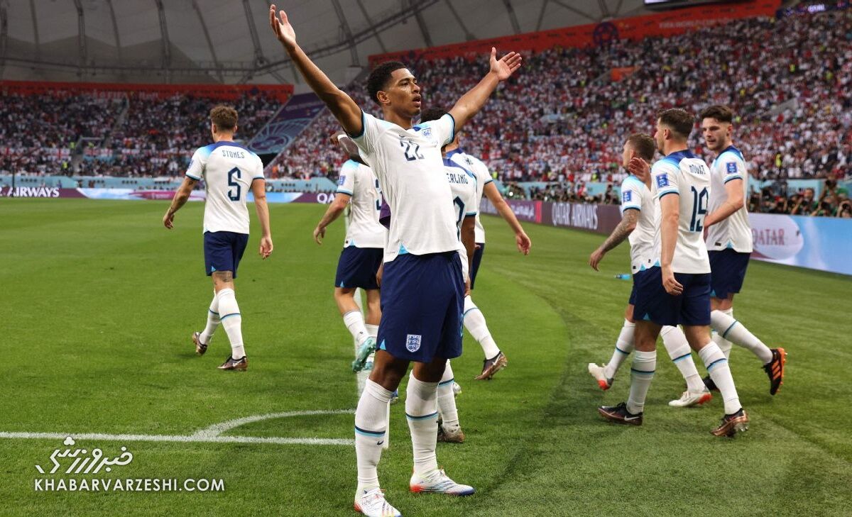 شادی گل جود بلینگام در دیدار انگلیس مقابل ایران در جامجهانی 2022