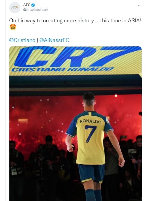 عکس| واکنش جالب AFC به حضور رونالدو در فوتبال آسیا