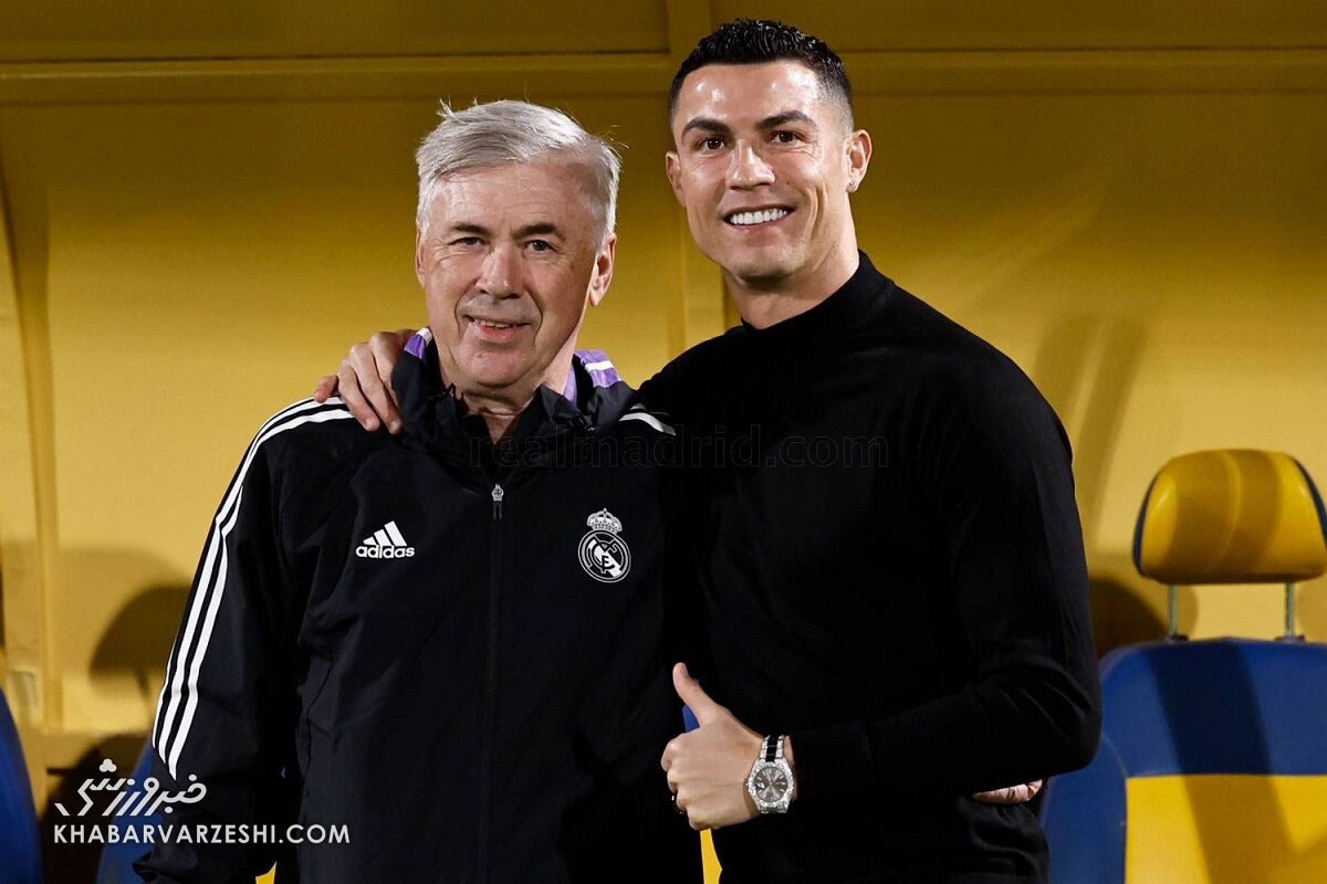 کریستیانو رونالدو همراه کارلو آنچلوتی در تمرین رئالمادرید