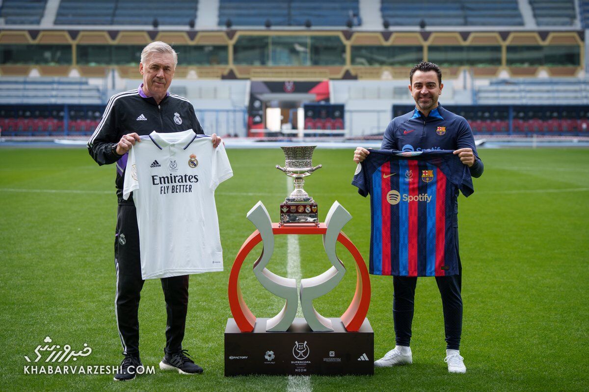 کارلو آنچلوتی و ژاوی پیش از فینال سوپرجام اسپانیا بین رئال‌مادرید و بارسلونا