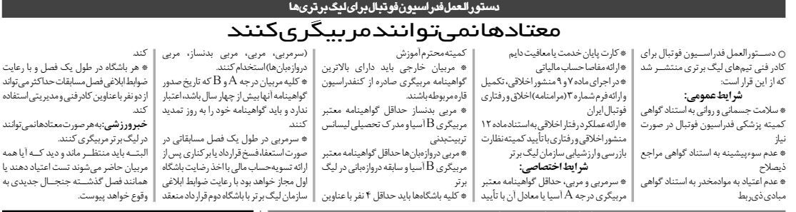 خبرورزشیگردی | دستور العمل فدراسیون فوتبال؛ مربیان معتاد لیگ برتری حق مربیگری ندارند