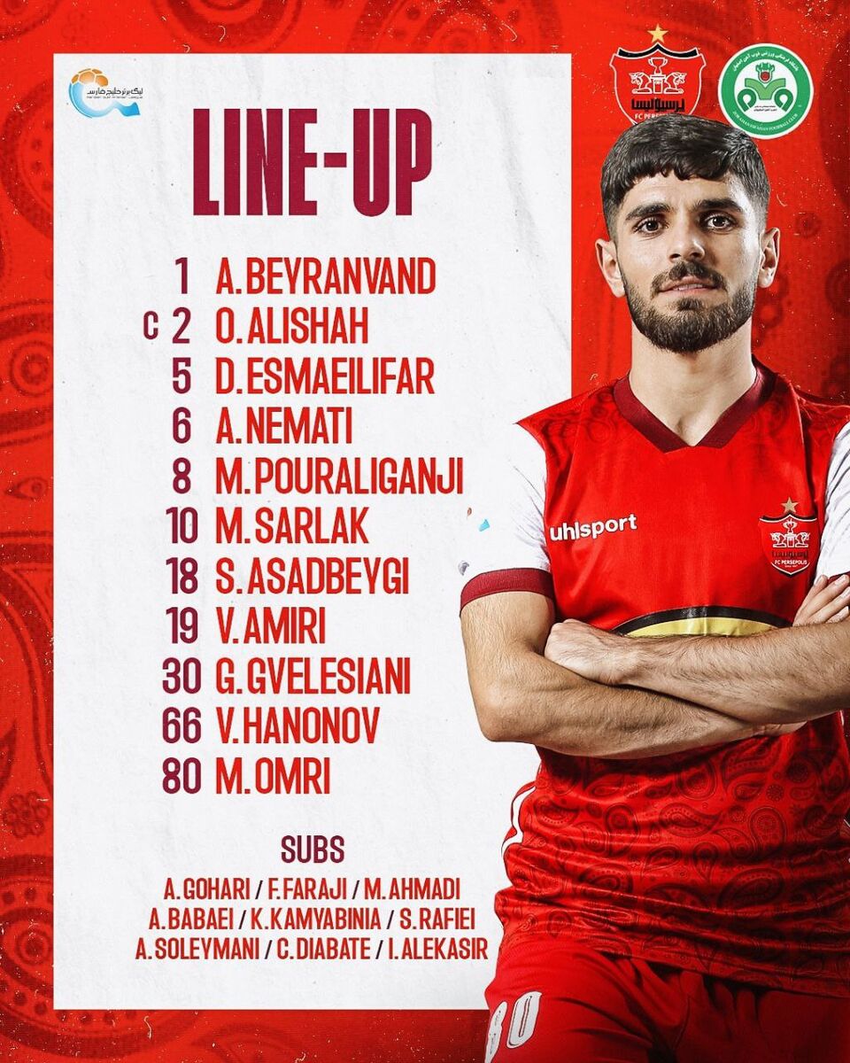 ترکیب پرسپولیس مقابل ذوب‌آهن مشخص شد/ سورپرایز ویژه یحیی و ۴ تغییر نسبت به بازی قبل