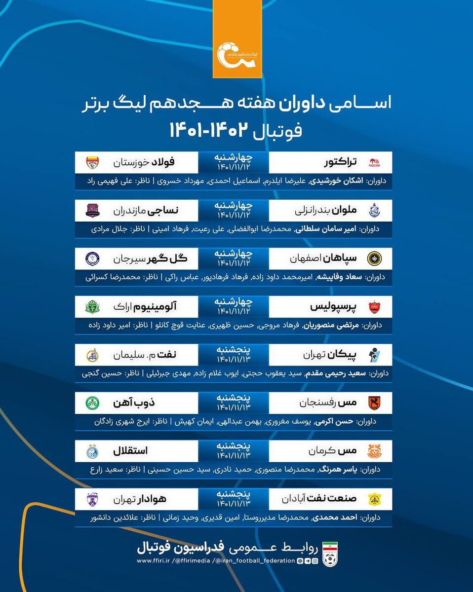 اسامی داوران دیدارهای پرسپولیس و استقلال اعلام شد/ بازی حساس هفته را چه کسی سوت خواهد زد؟