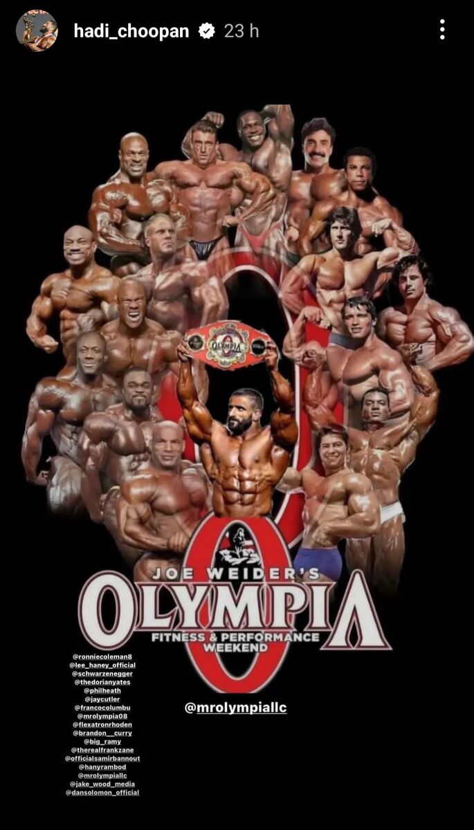 عکس | استوری خاص هادی چوپان/ گرگ پارسی در کنار آرنولد، رونی کلمن و ستارگان نامدار