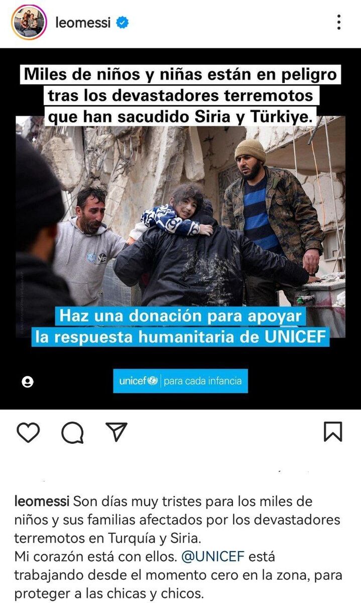 عکس| پیام احساسی مسی برای مردم زلزلهزده/ قلب من با ترکیه و سوریه است