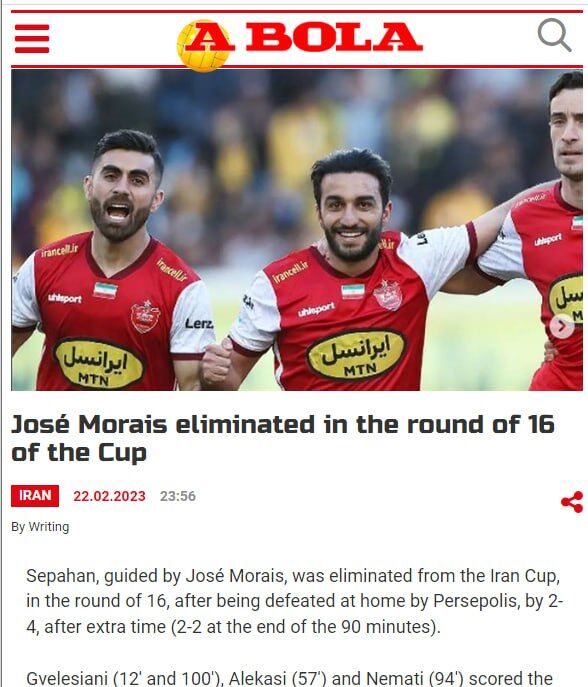 عکس| نگاه رسانه اروپایی به الکلاسیکو ایران/ برد ۴ گله پرسپولیس جهانی شد
