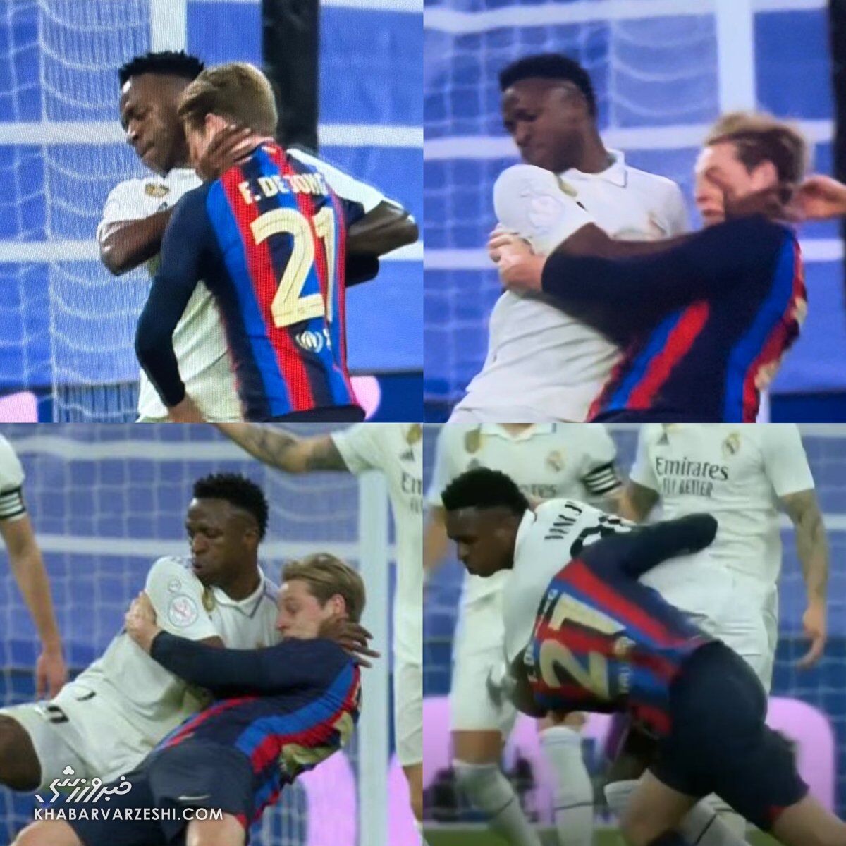 عکس| این درگیری در الکلاسیکو باورنکردنی بود!/ ستاره رئال برای این حرکت محروم شد