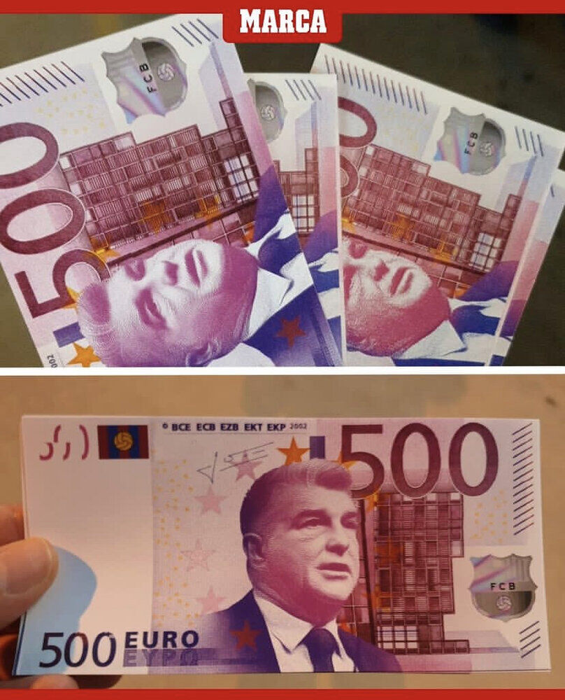 عکس| اقدام جنجالی رئالیها پیش از الکلاسیکو/ چهره مدیرعامل بارسلونا روی یورو چاپ شد!