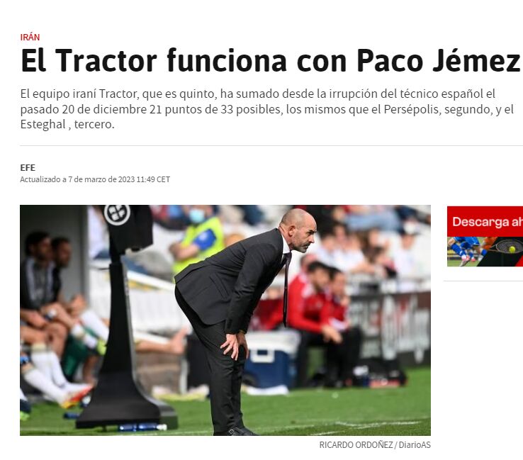 تعریف و تمجید رسانه معروف اسپانیا از سرمربی تراکتور/ خمس همامتیاز با استقلال و پرسپولیس