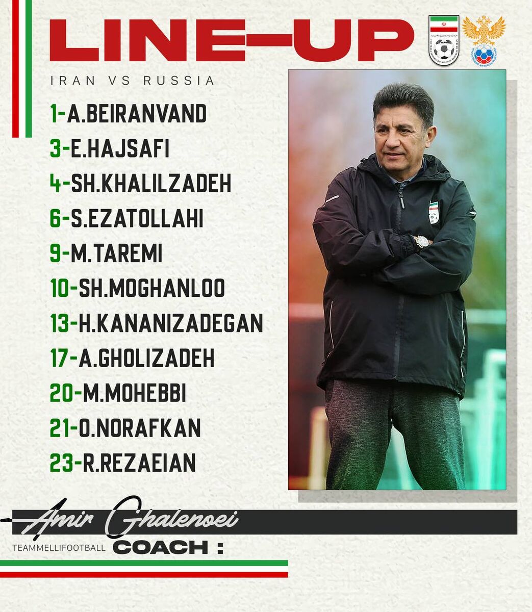 ترکیب تیم ملی ایران مقابل روسیه