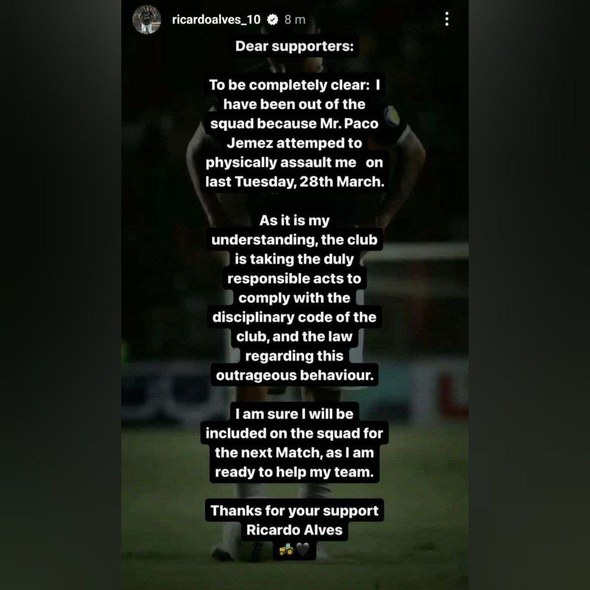 استوری عجیب ستاره تراکتور؛ خمس سعی کرد به من حمله فیزیکی کند/ میدانم دوباره در ترکیب قرار میگیرم!