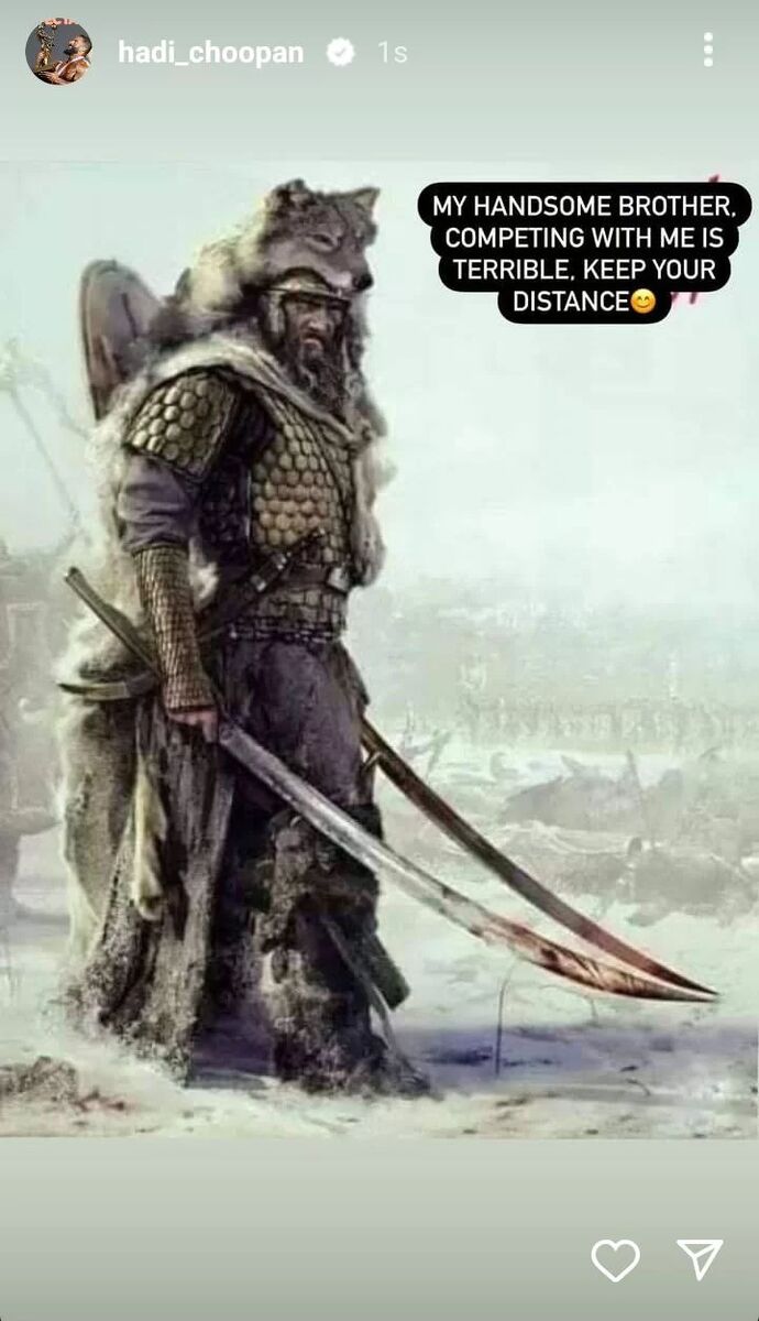 عکس| هادی چوپان حریفانش را تهدید کرد/ رقابت با من وحشتناک است برادر خوش تیپ!