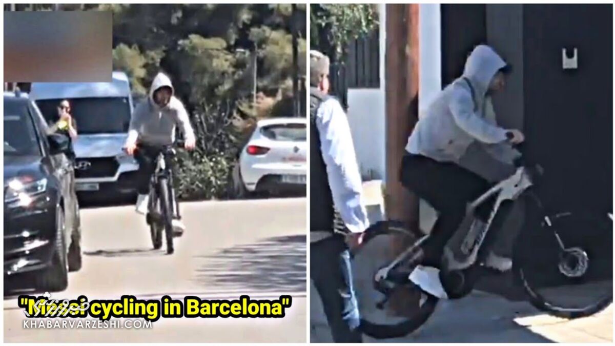 عکس| دوچرخه سواری مسی در خیابان/ به لئو در کاتالونیا خوش می‌گذرد!