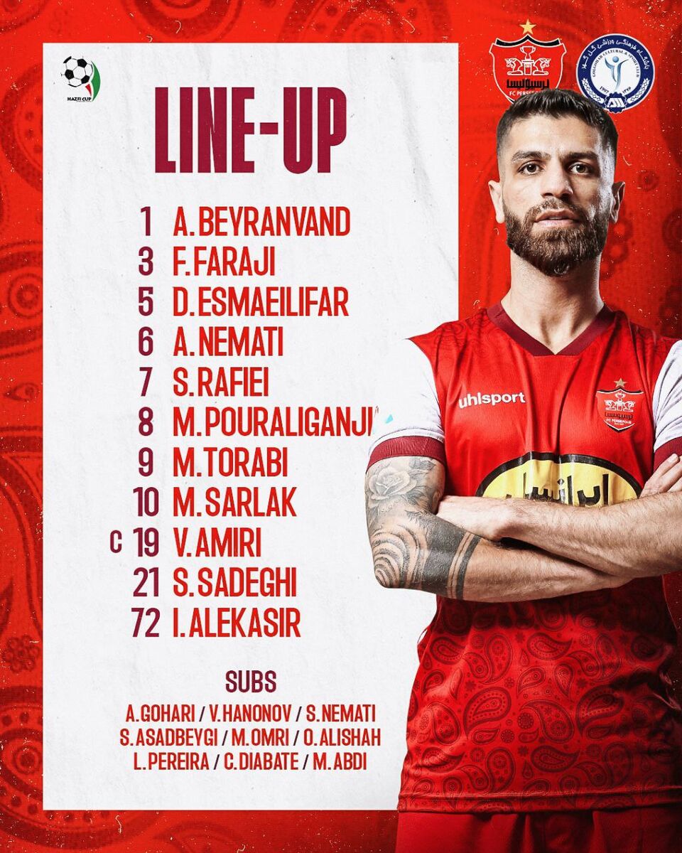 عکس| ترکیب پرسپولیس برابر گلگهر در جام حذفی/ تغییر بزرگ یحیی در یک پست مهم