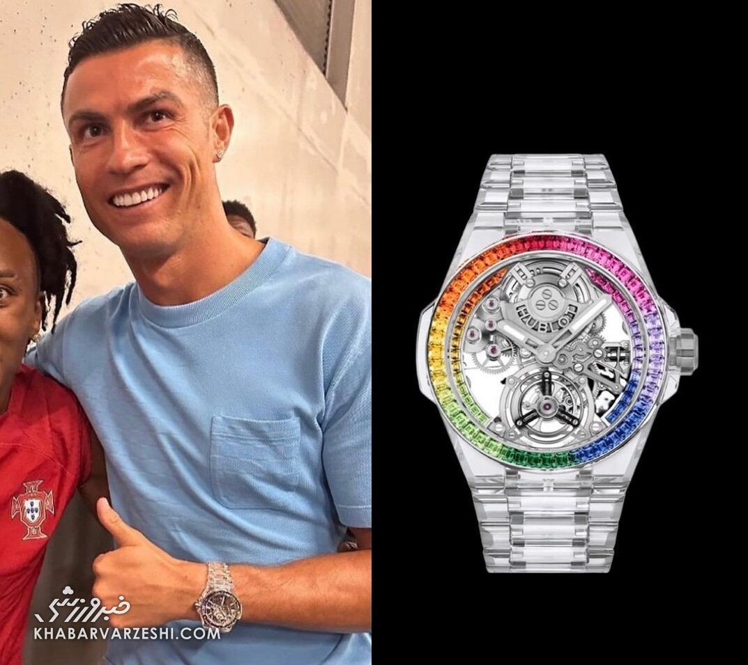 عکس| ساعت ۴۰ میلیاردی رونالدو با طرحی رنگینکمانی/ خاصترین ساعت دنیا در دستان CR7