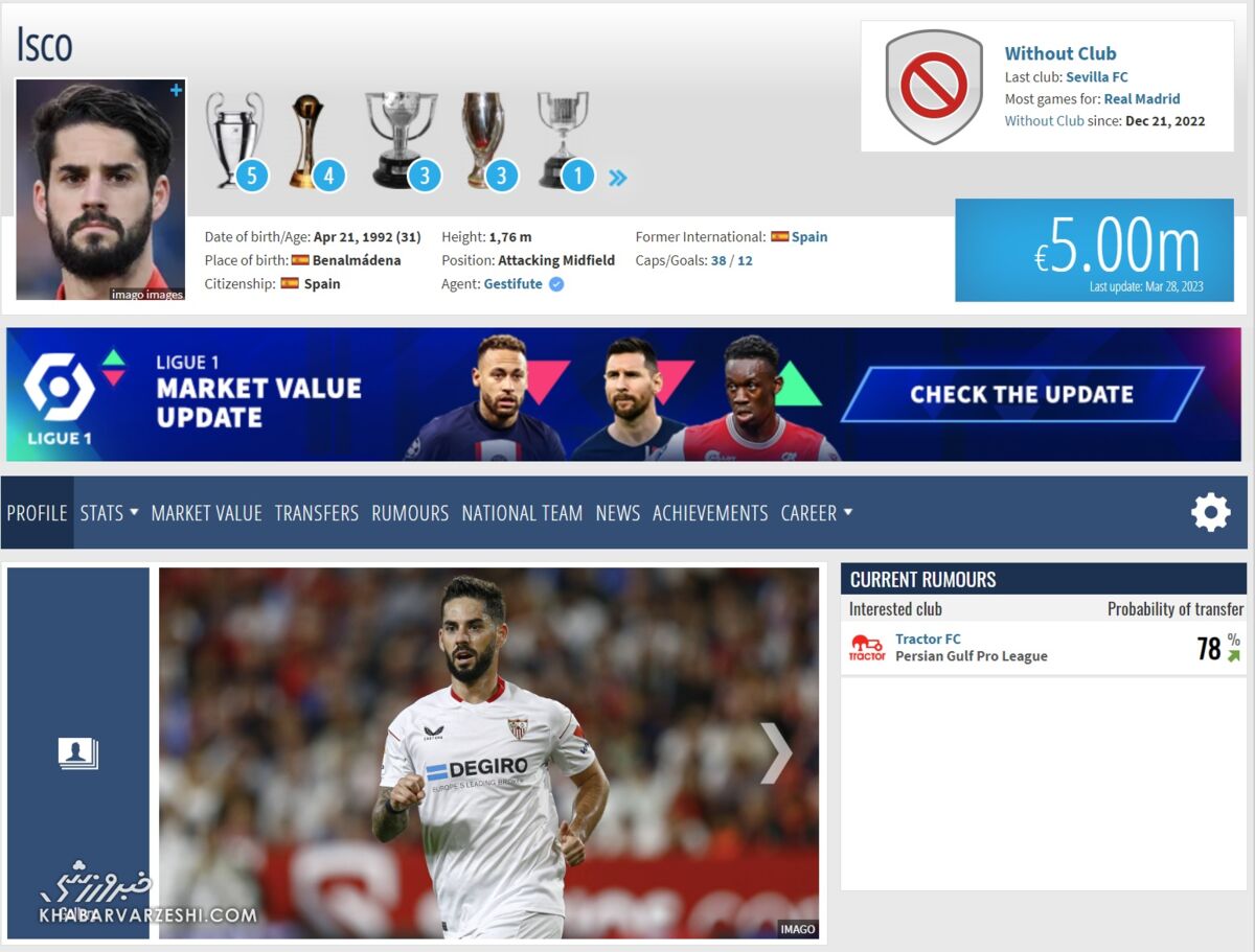 انعکاس خبر انتقال ستاره رئالمادرید به تراکتور/ ۷۸ درصد احتمال دارد!