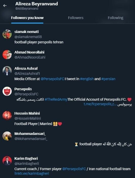 سند و مدرک علیه دروازهبانی که قراردادش را با پرسپولیس فسخ کرد/ مدیررسانه و برخی بازیکنان پرسپولیس در لیست فالوئرها