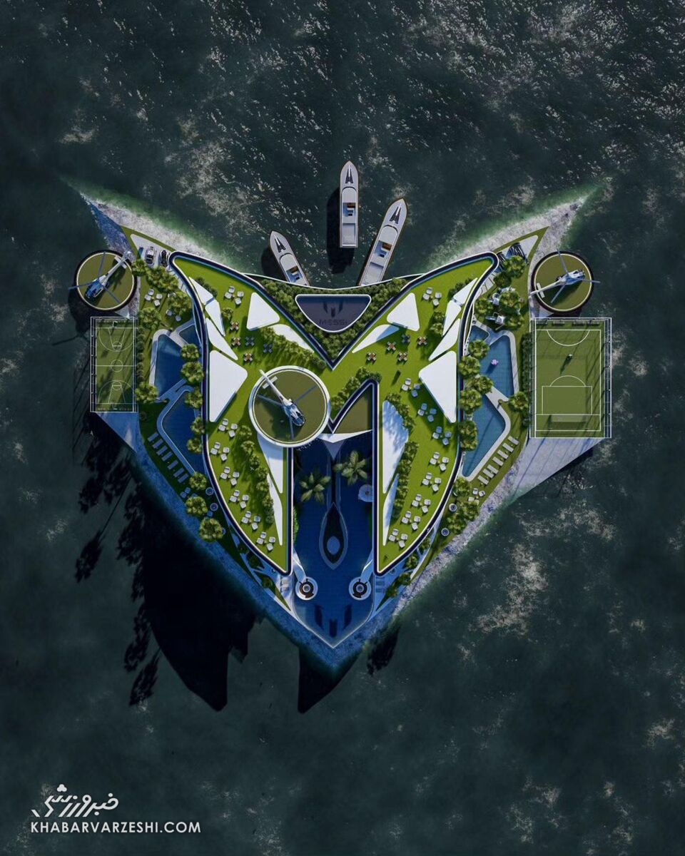 تصاویر و ویدیوهایی از طرح باورنکردنی عمارت لیونل مسی وسط اقیانوس با استفاده از حرف M/ پروژه ۱۰۰ میلیون دلاری فوقستاره آرژانتینی در آمریکا