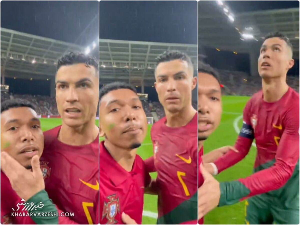 تصاویر| جیمیجامپ عجیب در آغوش رونالدو/ نقشه هوادار پرتغالی از لحظه ورود به زمین تا لحظه خروج!