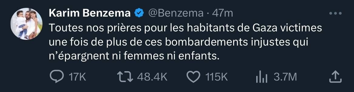 عکس| سکوت کریم بنزما برای مردم فلسطین شکست