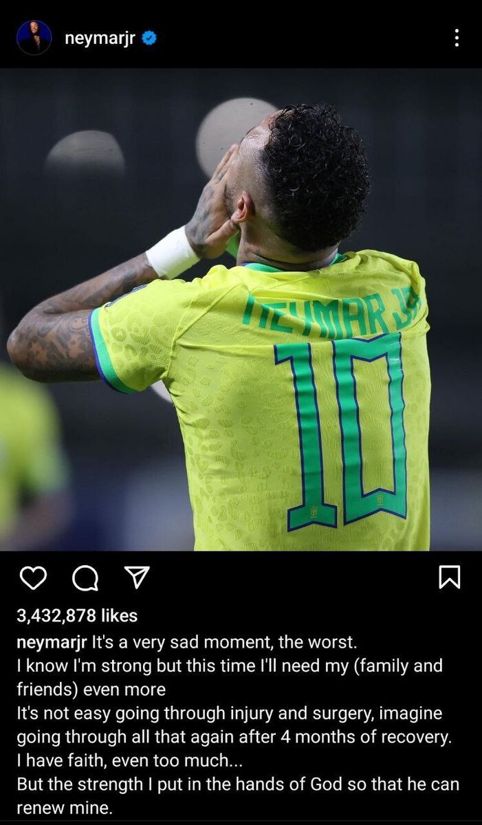 عکس| پست اینستاگرامی تلخ نیمار؛ بدترین لحظات عمرم را سپری میکنم