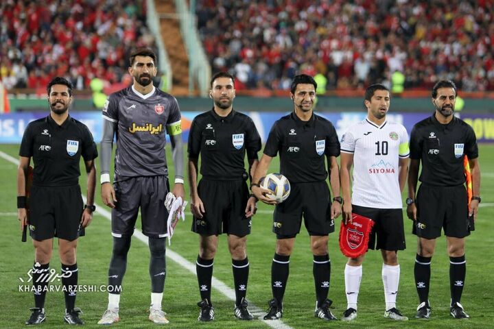 علیرضا بیرانوند، علیشیر جلیلوف و مهند قاسم سارای (داور)؛ پرسپولیس - استقلال تاجیکستان