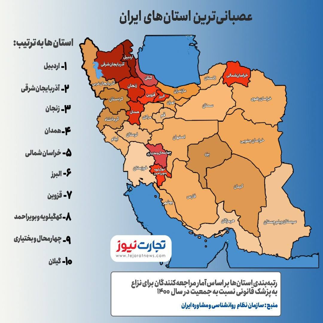 عصبی‌ترین استان‌های ایران کدامند؟