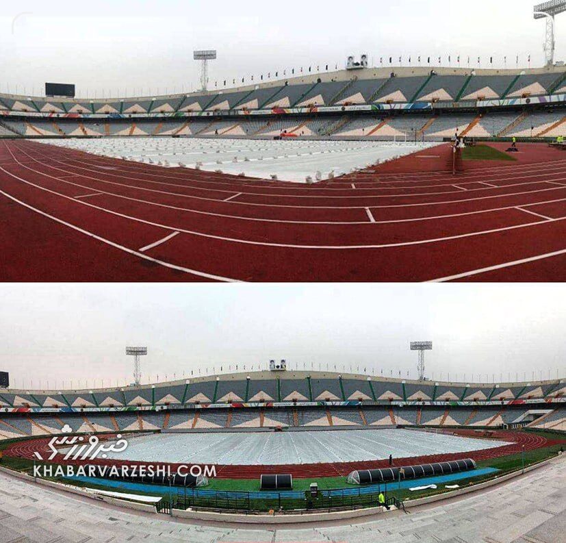 عکس| تدارک ویژه برای دربی/ چمن آزادی مخفی شد