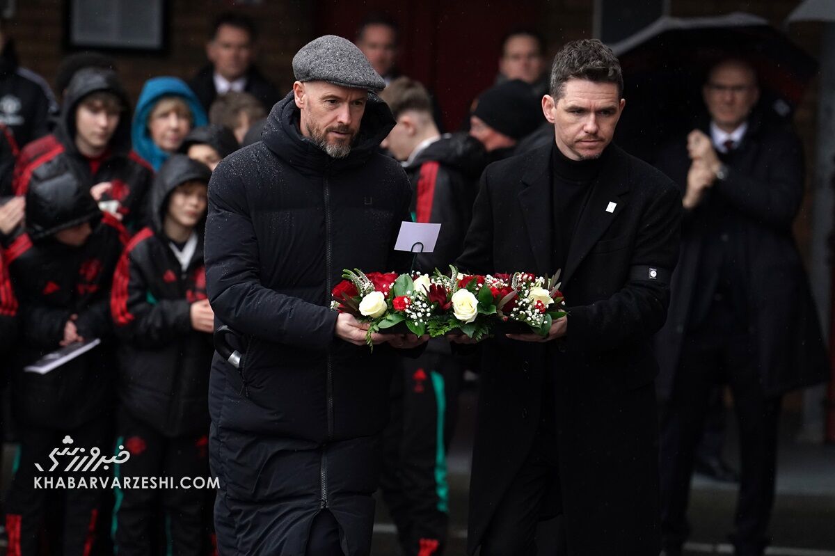 تصاویر مراسم سالگرد فاجعه هوایی مونیخ با حضور بزرگان منچستریونایتد/ از فرگوسن خندان تا سهامدار جدید و سرمربی و کاپیتان